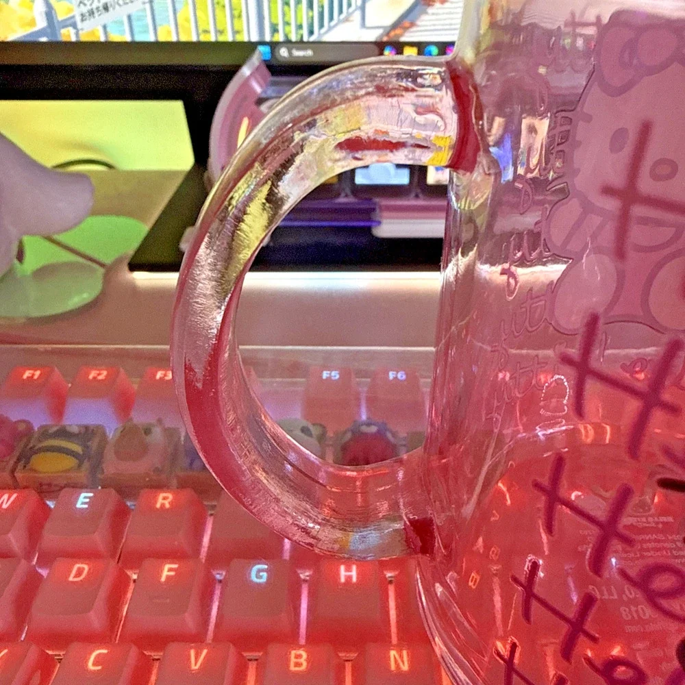 Sanrio Hello Kitty Mug Clear Pink Glass Large Coffee Cup 17.5oz 2024 Classic Bow